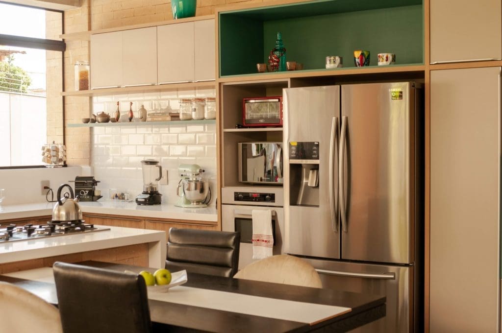 stainless steel fridge in kitchen